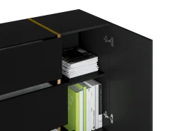 Aparador com 2 portas e 3 gavetas - Preto brilhante e dourado - MARZIALO