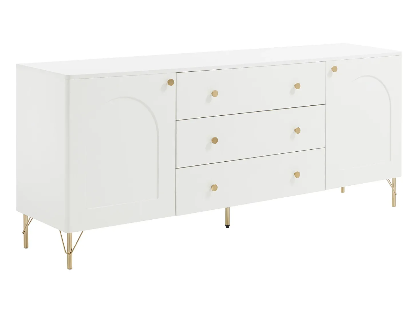 Aparador com 2 portas e 3 gavetas - Branco e dourado - ALOBARA