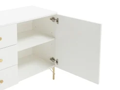 Aparador com 2 portas e 3 gavetas - Branco e dourado - ALOBARA