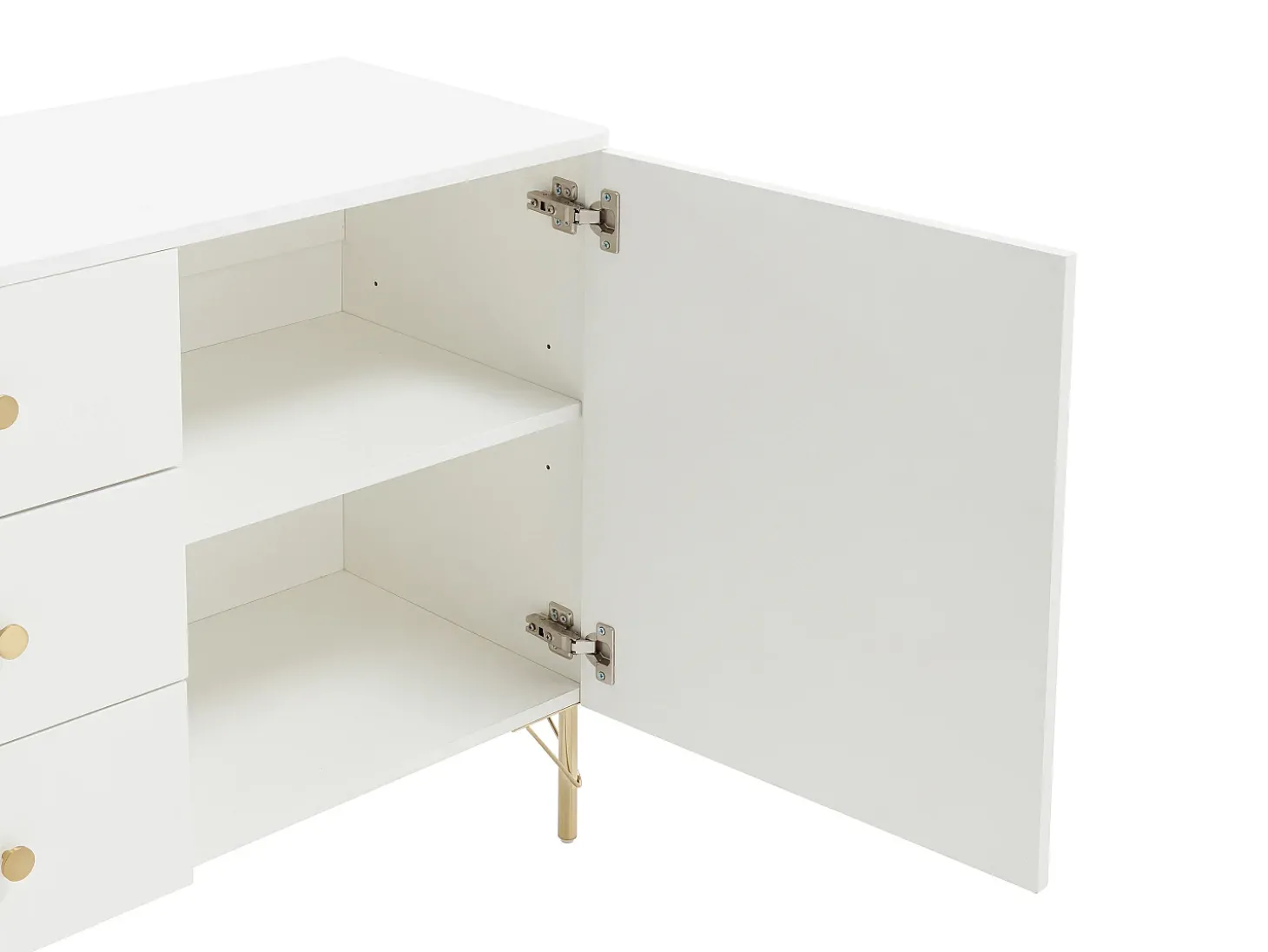 Aparador com 2 portas e 3 gavetas - Branco e dourado - ALOBARA