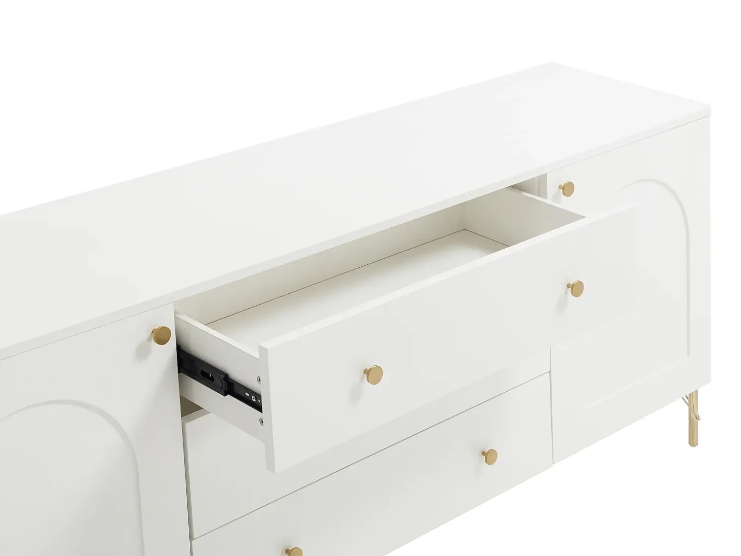 Aparador com 2 portas e 3 gavetas - Branco e dourado - ALOBARA