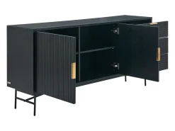 Aparador com 2 portas e 3 gavetas folha de carvalho e metal preto e dourado - SIRIOLA