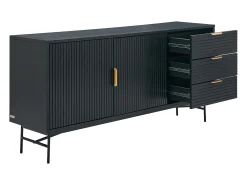 Aparador com 2 portas e 3 gavetas folha de carvalho e metal preto e dourado - SIRIOLA