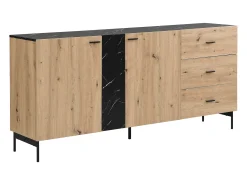 Aparador com 2 portas e 3 gavetas MDF cor natural e efeito mármore preto - LIOMENA