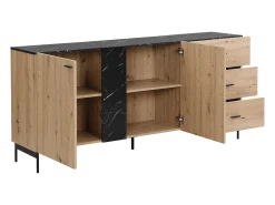 Aparador com 2 portas e 3 gavetas MDF cor natural e efeito mármore preto - LIOMENA