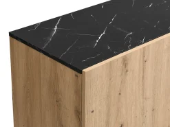 Aparador com 2 portas e 3 gavetas MDF cor natural e efeito mármore preto - LIOMENA