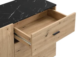 Aparador com 2 portas e 3 gavetas MDF cor natural e efeito mármore preto - LIOMENA