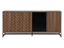 Aparador com 3 portas e 3 gavetas em MDF - Natural e preto - CARATANA