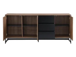 Aparador com 3 portas e 3 gavetas em MDF - Natural e preto - CARATANA