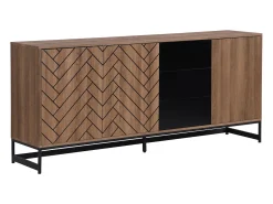 Aparador com 3 portas e 3 gavetas em MDF - Natural e preto - CARATANA