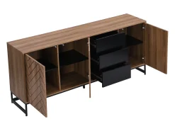 Aparador com 3 portas e 3 gavetas em MDF - Natural e preto - CARATANA