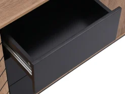 Aparador com 3 portas e 3 gavetas em MDF - Natural e preto - CARATANA