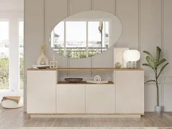 Aparador com 4 portas e 1 prateleira bege e natural - LOTULA