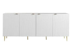 Aparador com 4 portas em MDF e aço branco e dourado YESINIA