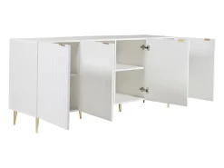 Aparador com 4 portas em MDF e aço branco e dourado YESINIA