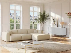 Aparador com 4 portas em MDF e aço branco e dourado YESINIA