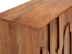 Aparador com 3 portas em madeira de mangueira e metal preto, cor natural - MIZORAM