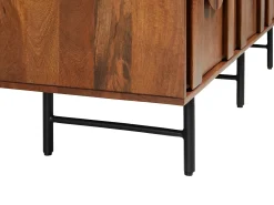 Aparador com 3 portas em madeira de mangueira e metal preto, cor natural - MIZORAM