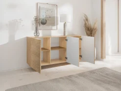 Aparador com 3 portas em MDF - Cor: Natural - LUDIMA