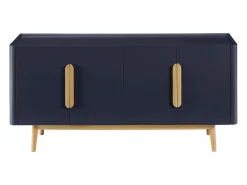 Aparador com 4 portas em MDF e madeira de seringueira - Azul e Natural Claro - DUNELON