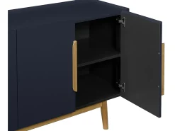 Aparador com 4 portas em MDF e madeira de seringueira - Azul e Natural Claro - DUNELON
