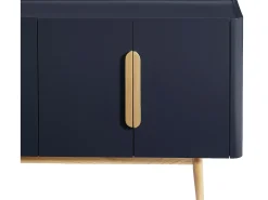 Aparador com 4 portas em MDF e madeira de seringueira - Azul e Natural Claro - DUNELON