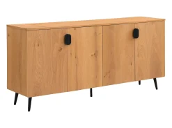 Aparador com 4 portas folha de carvalho e aço natural claro e preto - SINOLO