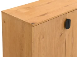 Aparador com 4 portas folha de carvalho e aço natural claro e preto - SINOLO