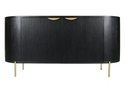 Aparador com 2 portas madeira mangueira e metal dourado, cor preta - NEVILI