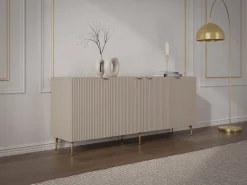 Aparador com 4 portas MDF e aço bege e dourado - YESINIA