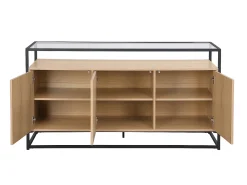 Aparador com 3 portas MDF, vidro temperado e metal natural claro - CAMATA