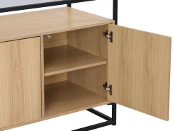 Aparador com 3 portas MDF, vidro temperado e metal natural claro - CAMATA
