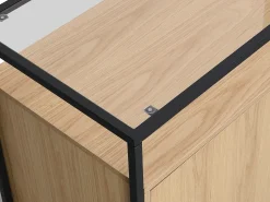 Aparador com 3 portas MDF, vidro temperado e metal natural claro - CAMATA