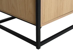Aparador com 3 portas MDF, vidro temperado e metal natural claro - CAMATA