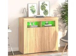 Aparador com luzes LED 80x35x75 cm carvalho sonoma