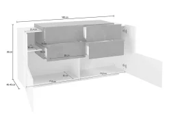 Aparador Daas, Aparador de cozinha com 2 portas e 4 gavetas, Buffet de sala, Aparador de cozinha, 100% Fabricado em Itália, 160x45h86 cm, Branco brilhante e ardósia