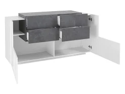 Aparador Daas, Aparador de cozinha com 2 portas e 4 gavetas, Buffet de sala, Aparador de cozinha, 100% Fabricado em Itália, 160x45h86 cm, Branco brilhante e ardósia