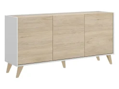 Aparador Dadop, Buffet de sala, Aparador de sala moderno com 3 portas, 155x43h75 cm, Carvalho e Branco