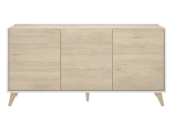 Aparador Dadop, Buffet de sala, Aparador de sala moderno com 3 portas, 155x43h75 cm, Carvalho e Branco