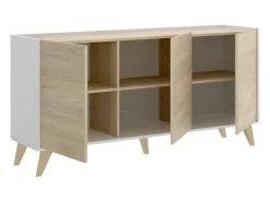 Aparador Dadop, Buffet de sala, Aparador de sala moderno com 3 portas, 155x43h75 cm, Carvalho e Branco