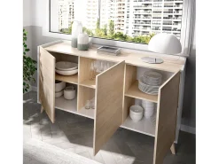 Aparador Dadop, Buffet de sala, Aparador de sala moderno com 3 portas, 155x43h75 cm, Carvalho e Branco