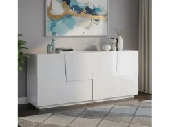 Aparador Ddambrosi, Buffet de sala, MadIa sala de estar moderna com 4 portas, 200x44h86 cm, Branco brilhante