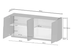 Aparador Ddambrosi, Buffet de sala, MadIa sala de estar moderna com 4 portas, 200x44h86 cm, Branco brilhante