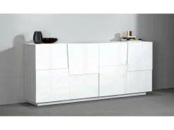 Aparador Ddambrosi, Buffet de sala, MadIa sala de estar moderna com 4 portas, 200x44h86 cm, Branco brilhante