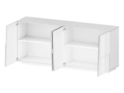 Aparador Ddambrosi, Buffet de sala, MadIa sala de estar moderna com 4 portas, 200x44h86 cm, Branco brilhante