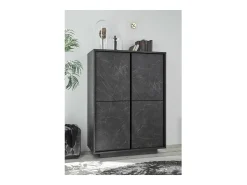 Aparador de 4 portas, coleção COLOMARMO, cor preta com efeito de mármore, ideal para a sua sala de estar ou sala de jantar.