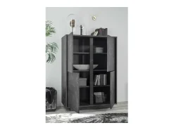 Aparador de 4 portas, coleção COLOMARMO, cor preta com efeito de mármore, ideal para a sua sala de estar ou sala de jantar.
