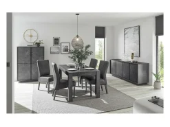 Aparador de 4 portas, coleção COLOMARMO, cor preta com efeito de mármore, ideal para a sua sala de estar ou sala de jantar.
