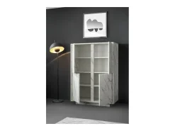 Aparador de 4 portas, coleção COLOMARMO, cor branca com efeito de mármore, ideal para sua sala de estar ou sala de jantar.