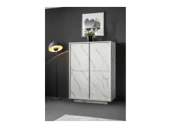 Aparador de 4 portas, coleção COLOMARMO, cor branca com efeito de mármore, ideal para sua sala de estar ou sala de jantar.